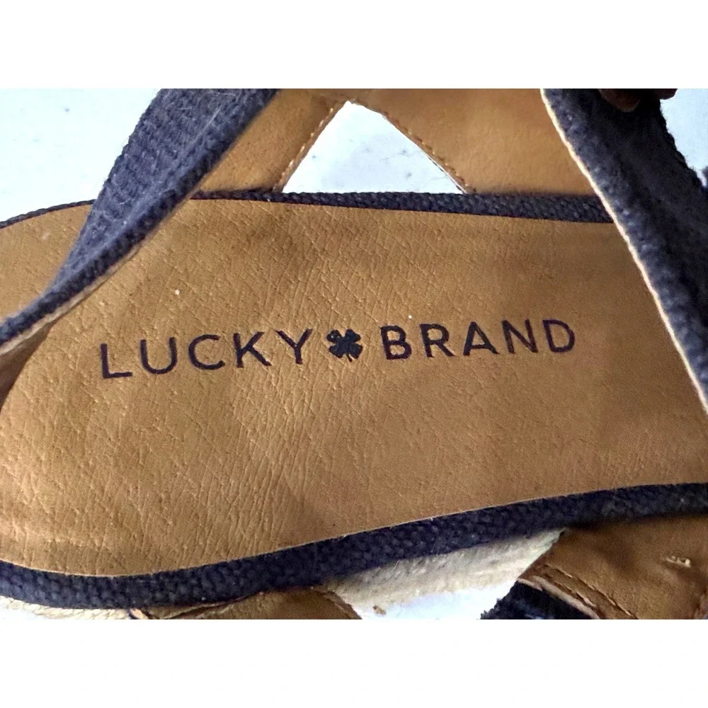 Lucky Brand Mindra Indigo Heavy Canvas Espadrille Wedge Sandals Womens 9.5M